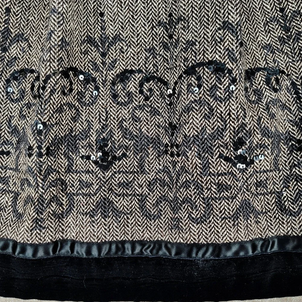 LOFT Womens 4P Herringbone A-Line Skirt Brown Wool Blend Sequin Velvet Academia